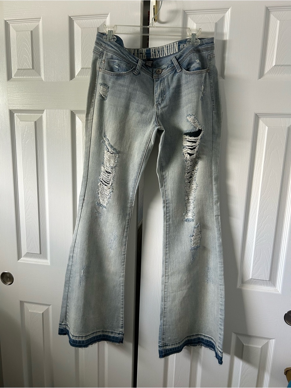 Light Blue Distressed Flare Jeans ,